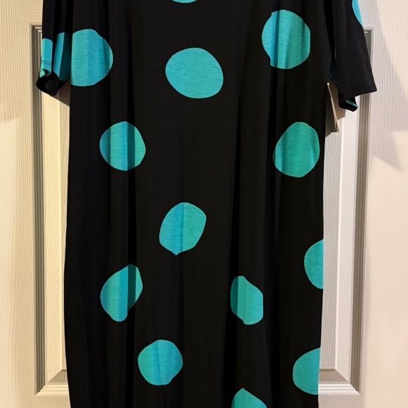 LuLaRoe Dresses & Skirts - LuLaRoe Black Midi Dress with Teal Circles